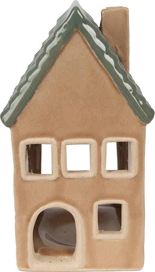 Clayre & Eef Waxinelichthouder Huis 15 cm Bruin Porselein Woondecoratie Bruin Woondecoratie