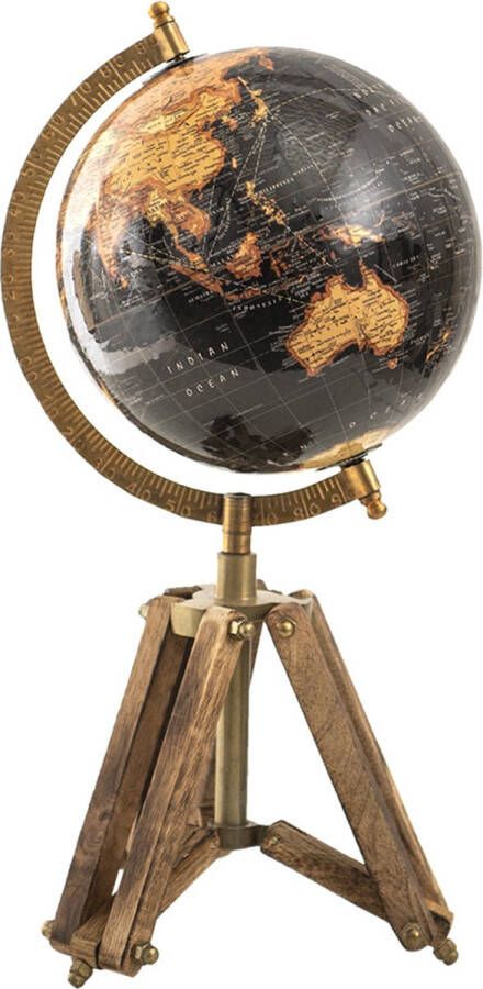 Clayre & Eef Wereldbol 18x16x26 cm Zwart Hout Metaal Globe Aardbol Woonaccessoires