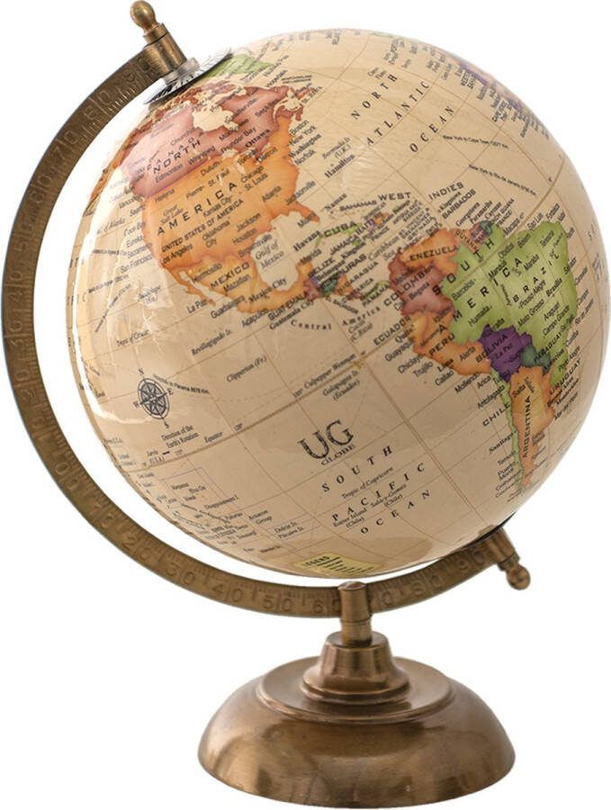 Clayre & Eef Wereldbol 22x30 cm Beige Hout Metaal Globe