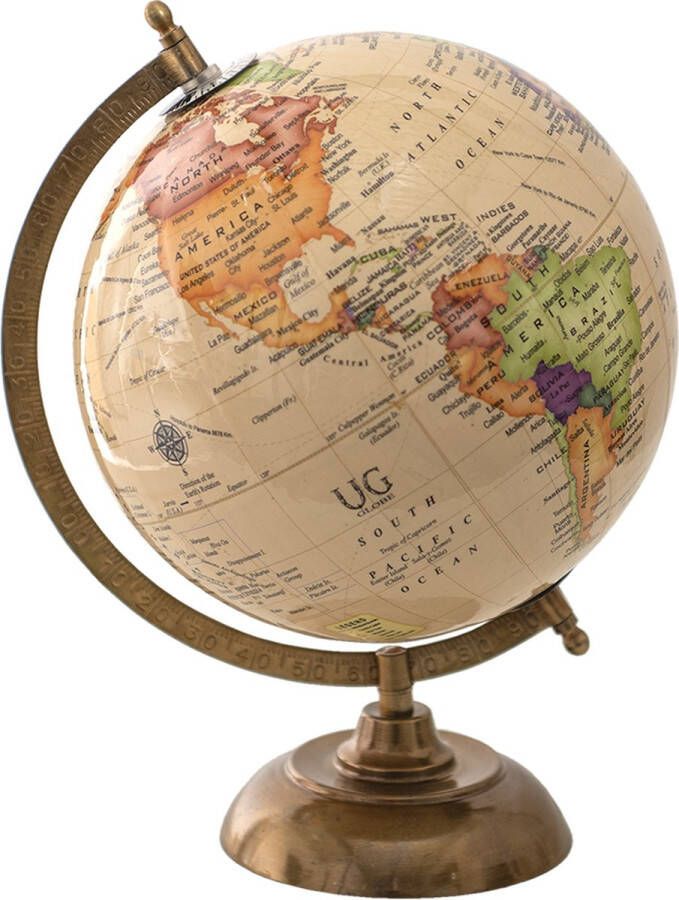 Clayre & Eef Wereldbol 22x30 cm Beige Hout Metaal Globe Aardbol Woonaccessoires