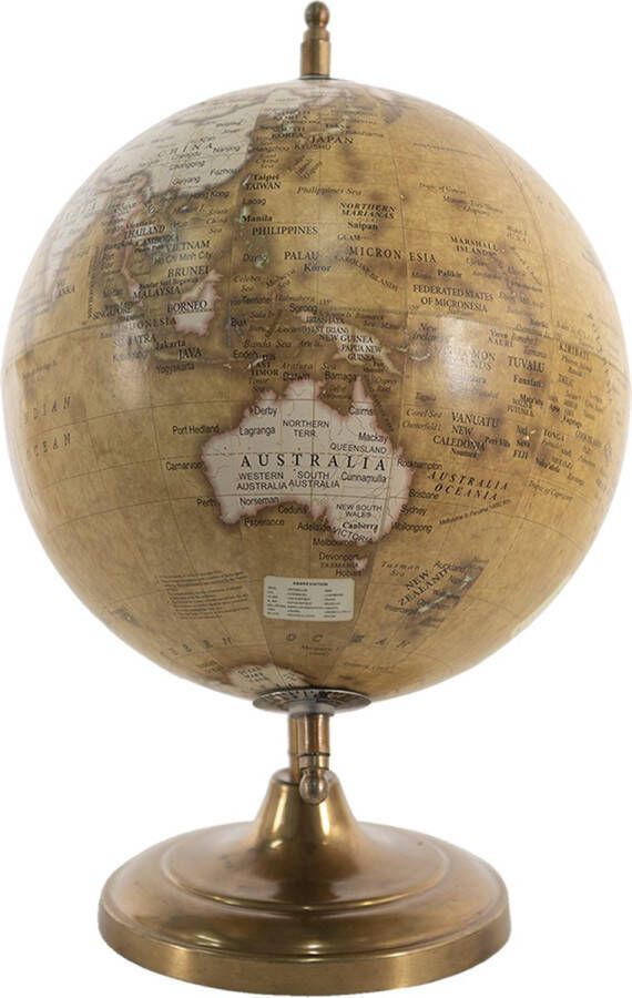 Clayre & Eef Wereldbol 22x30 cm Geel Bruin Hout Metaal Globe Aardbol Woonaccessoires
