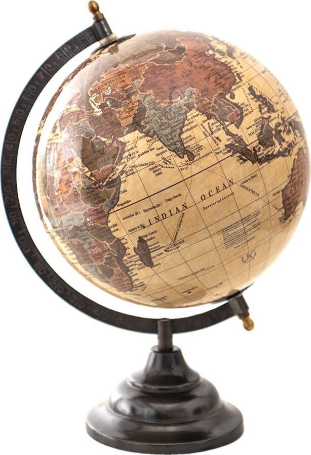 Clayre & Eef Wereldbol 22x33 cm Beige Bruin Hout Metaal Globe Aardbol Woonaccessoires