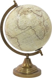 Clayre & Eef Wereldbol 22x33 Cm Beige Hout Metaal Globe Aardbol Woonaccessoires Beige Globe Aardbol