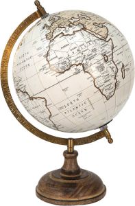 Clayre & Eef Wereldbol 22x33 Cm Bruin Beige Hout Metaal Globe Aardbol Woonaccessoires Bruin Globe Aardbol