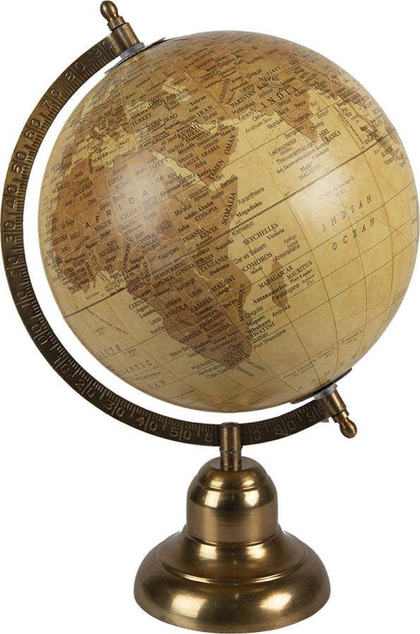 Clayre & Eef Wereldbol 22x33 cm Geel Bruin Hout Ijzer Rond Globe