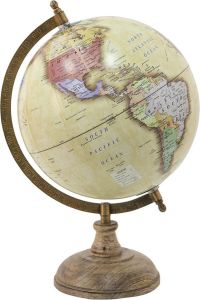 Clayre & Eef Wereldbol 22x33 cm Geel Hout Ijzer Globe Aardbol Woonaccessoires