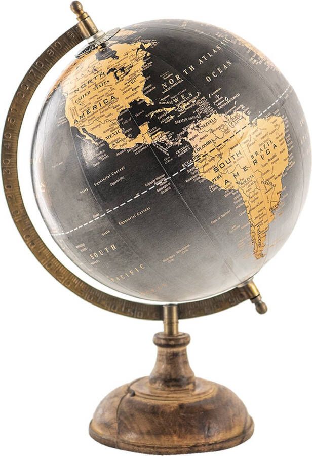 Clayre & Eef Wereldbol 22x33 cm Grijs Hout Ijzer Globe Aardbol Woonaccessoires
