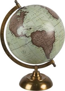 Clayre & Eef Wereldbol 22x33 cm Groen Bruin Hout Ijzer Globe Aardbol Woonaccessoires