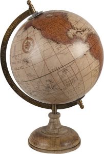 Clayre & Eef Wereldbol 22x37 cm Beige Bruin Hout Ijzer Globe Aardbol Woonaccessoires