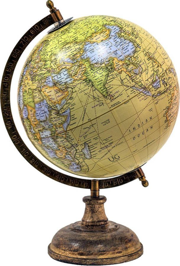 Clayre & Eef Wereldbol 22x37 cm Geel Oranje Hout Ijzer Globe