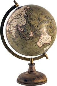 Clayre & Eef Wereldbol 22x37 cm Groen Bruin Hout Ijzer Rond Globe Aardbol Woonaccessoires