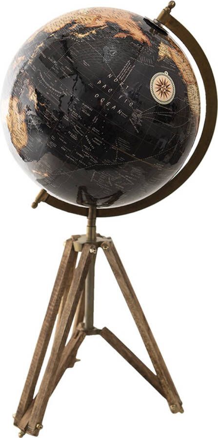 Clayre & Eef Wereldbol 28x26x55 cm Zwart Hout Metaal Globe Aardbol Woonaccessoires