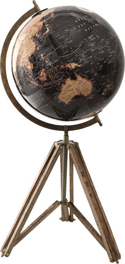 Clayre & Eef Wereldbol 31x31x67 cm Zwart Hout Metaal Globe Aardbol Woonaccessoires