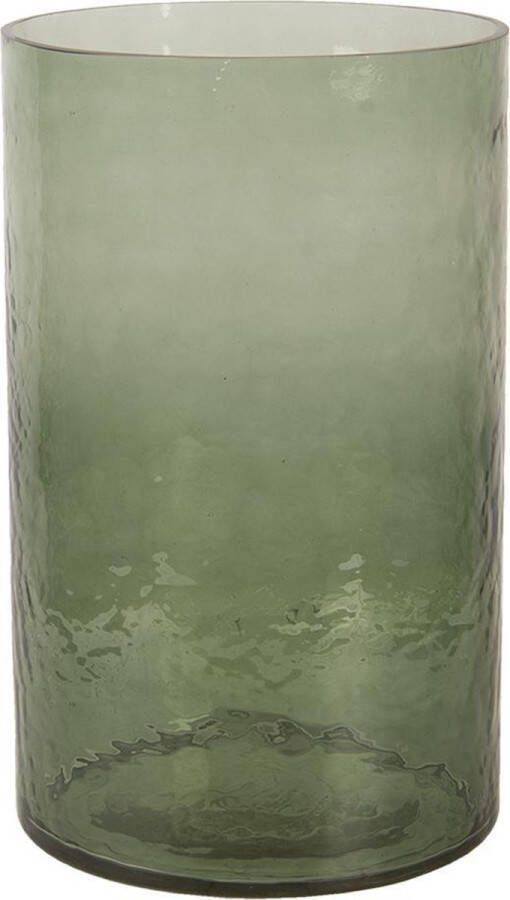 Clayre & Eef Windlicht Ø 15*25 cm Groen Glas Rond Kaarsenhouder Sfeerverlichting KaarsenhouderSfeerverlichting
