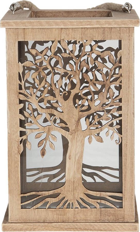 Clayre & Eef Windlicht 16x16x25 cm Bruin Hout Rechthoek Boom Kaarsenhouder Bruin Kaarsenhouder