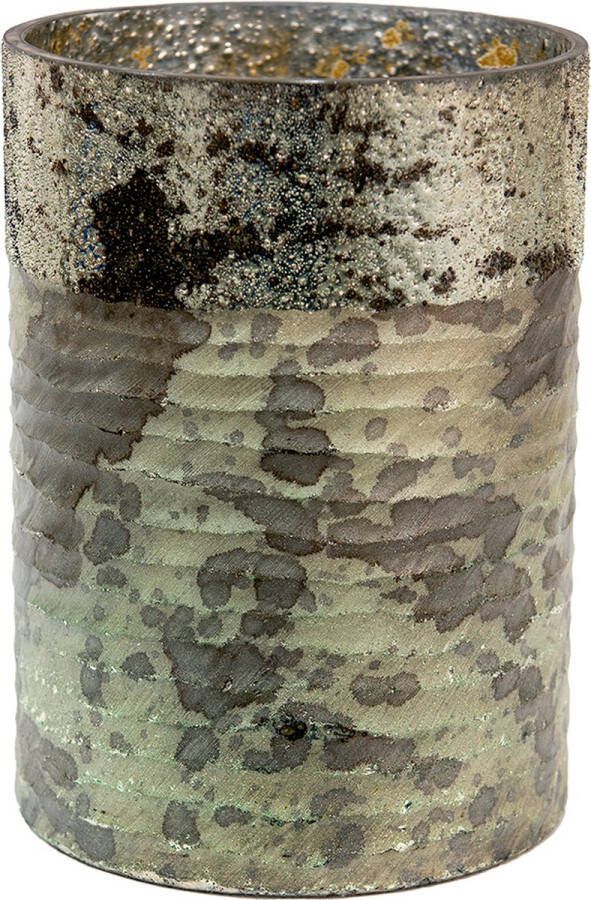 Clayre & Eef Windlicht Ø 18x25 cm Groen Glas Rond Kaarsenhouder Groen Kaarsenhouder