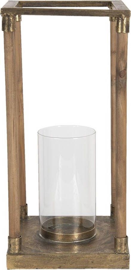 Clayre & Eef Windlicht 20*20*42 cm Koperkleurig Hout glas Vierkant Kaarsenhouder Sfeerverlichting KaarsenhouderSfeerverlichting