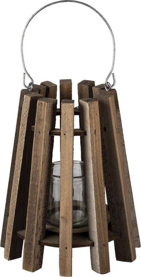 Clayre & Eef Windlicht Ø 21*25 cm Bruin Hout Rond Kaarsenhouder Sfeerverlichting KaarsenhouderSfeerverlichting