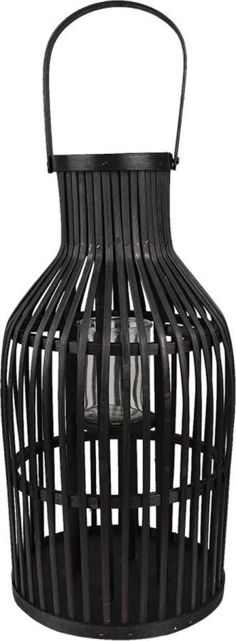 Clayre & Eef Windlicht Ø 23x39 cm Zwart Bamboe Rond Kaarsenhouder