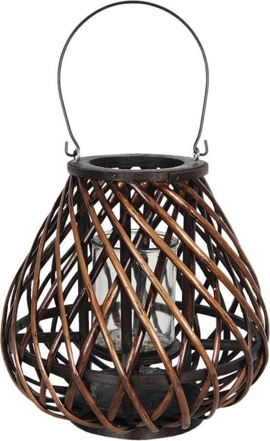 Clayre & Eef Windlicht Ø 31*30 cm Bruin Hout glas Rond Kaarsenhouder Sfeerverlichting