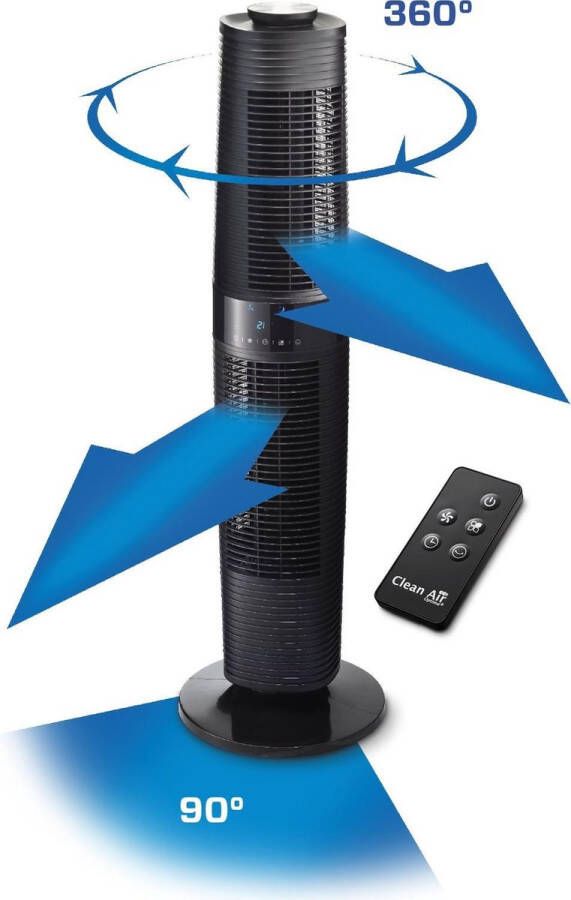 Clean Air Optima CA-406B Design Torenventilator Ventilator met Temperatuursensor Dynamische luchtstroom Timerfunctie Stoffilter Oscillatie: 90º en 360º