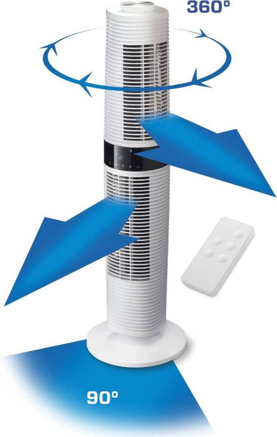 Clean Air Optima CA-406W Design Torenventilator Ventilator met Temperatuursensor Dynamische luchtstroom Timerfunctie Stoffilter Oscillatie: 90º en 360º