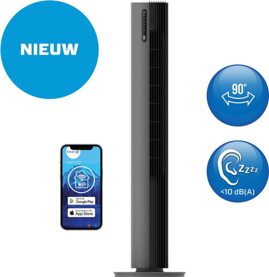 Clean Air Optima CA-407G Hoge Luxe Torenventilator Ventilator met Ionisator Stoffilter 12 Snelheden Extreem stil! 10dB