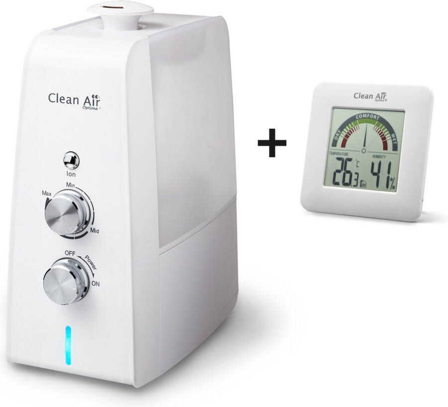 Clean Air Optima CA-602 Luchtbevochtiger met Ionisator en Aromatherapie + HT-01W Hygrometer en Thermometer
