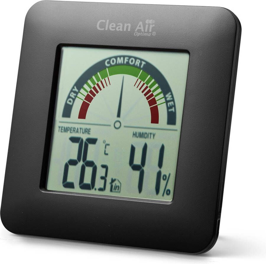 Clean Air Optima HT-01B Hygrometer en Thermometer voor binnen Grote cijfers Gekleurd display Werkt op batterijen