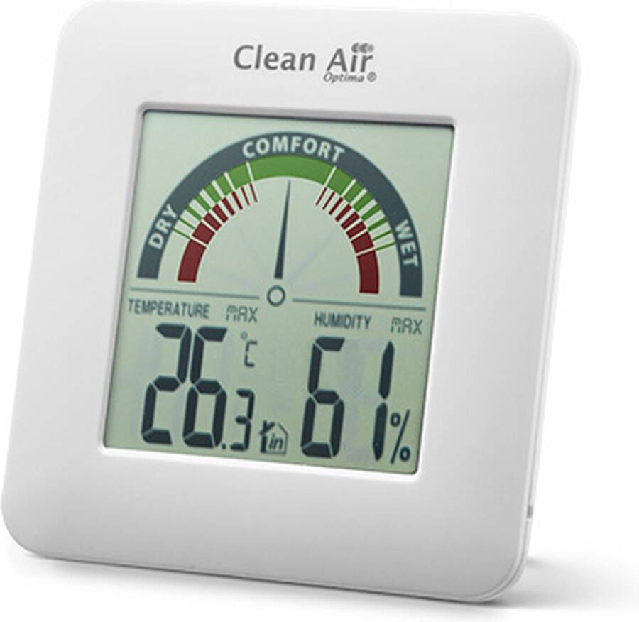 Clean Air Optima HT-01W Hygrometer en Thermometer voor binnen Grote cijfers Gekleurd display Werkt op batterijen