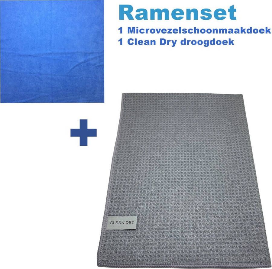 Clean Dry Ramenset raamdoeken microvezel glasdoeken droogdoek ramen Blauw Grijs