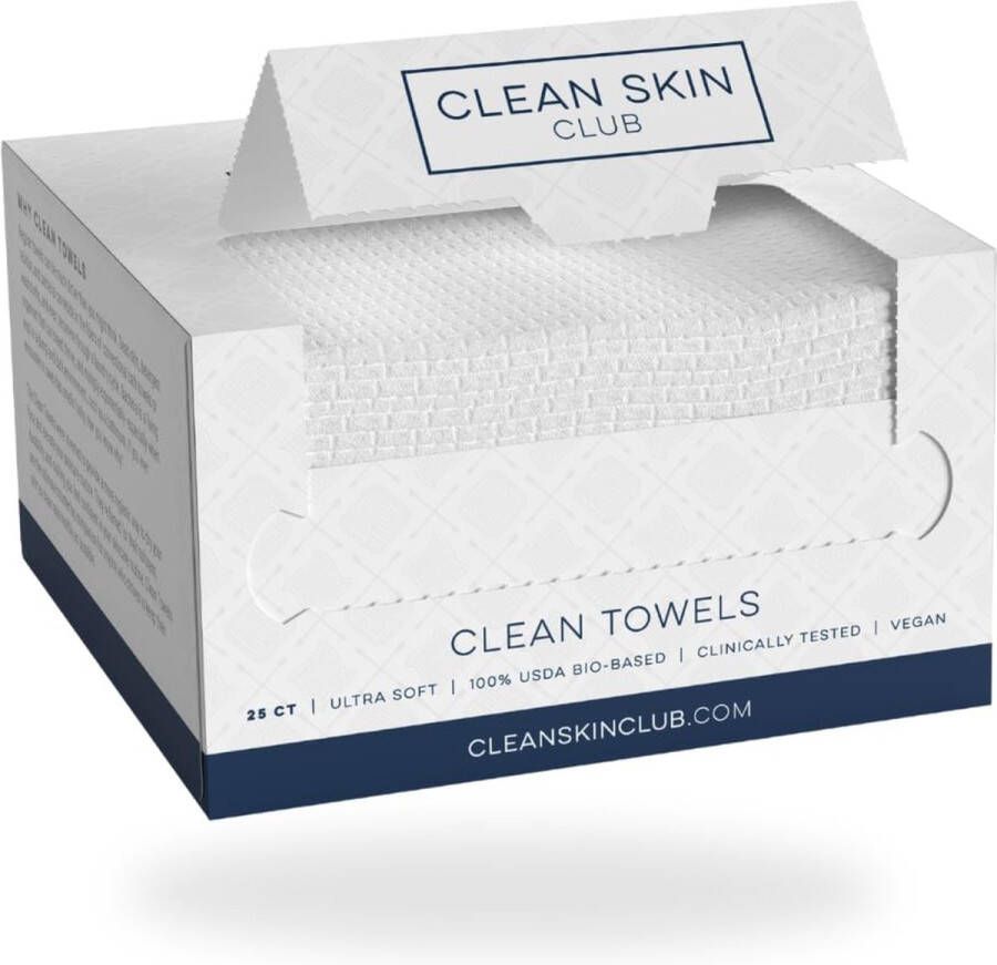 Clean Skin Club Clean Towelettes XL 100% Biobased Gezichtshanddoek Gezichtsdoekje Gezichtswashandje Make-up Remover Reinigingdoekjes 25 stuks