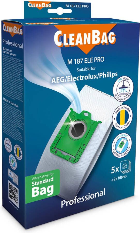 Cleanbag Professional stofzuigerzakken 5 stuks Geschikt voor AEG Electrolux Philips S-bag Inclusief 2 filters Alternatief