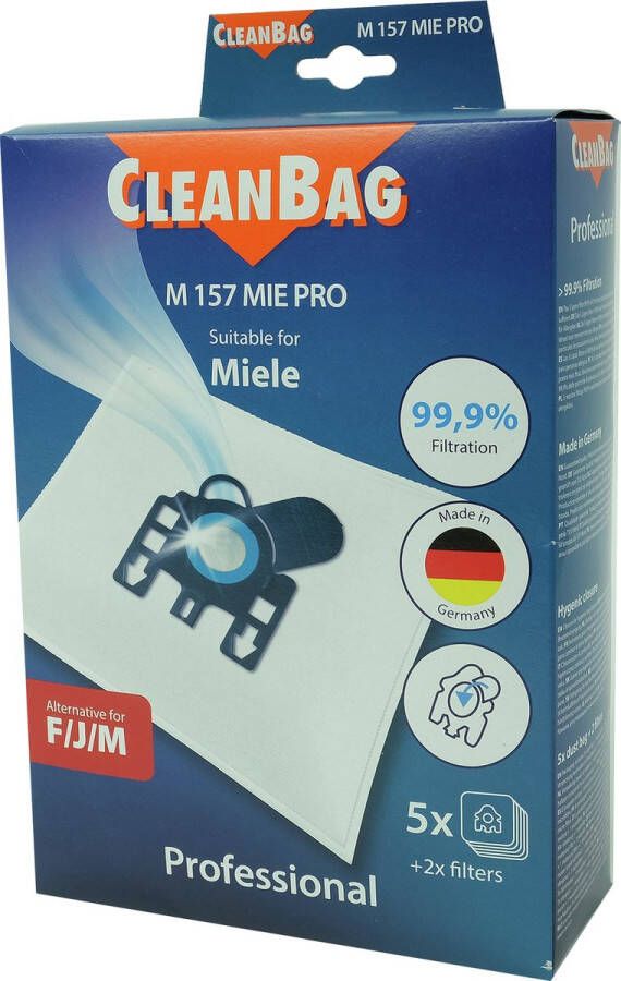 Cleanbag Professional stofzuigerzakken 5 stuks Geschikt voor Miele S241-256i S290-S299 S300i-S399 S500-S578 S700-S799 S4000-S4999 S6000-S6999 Compact C1 Compact C2 & Complete C1 FJM Inclusief 2 filters Alternatief