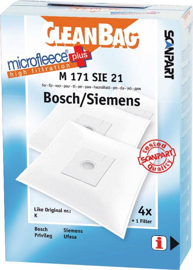 Cleanbag stofzuigerzakken 4 stuks Geschikt voor Bosch Arriva Siemens Smily Type K Inclusief 1 filter BBZ41FK VZ41AFK Alternatief