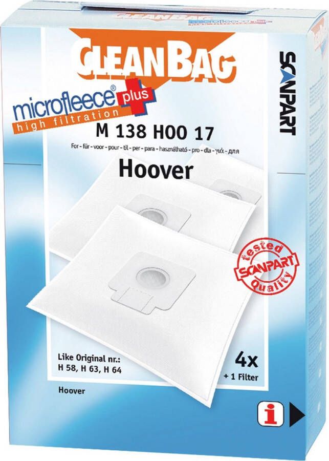 Cleanbag stofzuigerzakken 4 stuks Geschikt voor Hoover Capture Flash Freespace Sprint H58 H63 H64 Inclusief 1 filter Alternatief