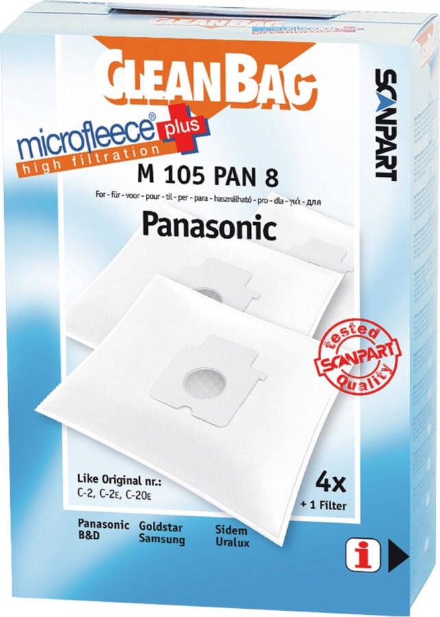 Cleanbag stofzuigerzakken 4 stuks Geschikt voor Panasonic C2 C2E C20E Inclusief 1 filter Alternatief
