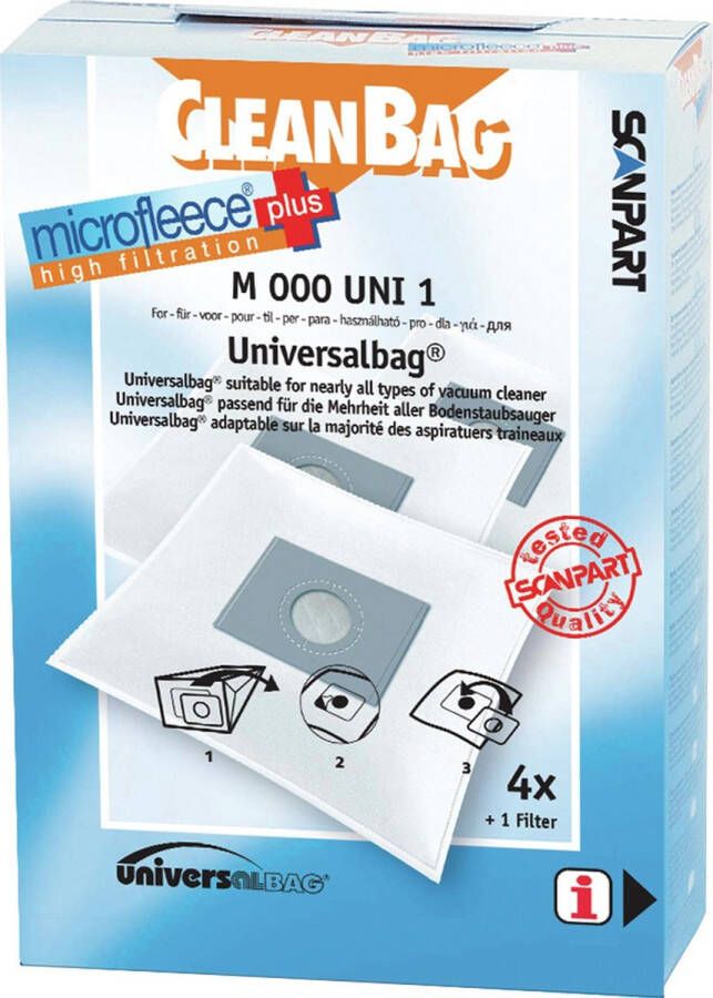 Cleanbag stofzuigerzakken universeel 4 stuks Universalbag geschikt voor bijna alle merken stofzuigers Inclusief 1 filter Universeel