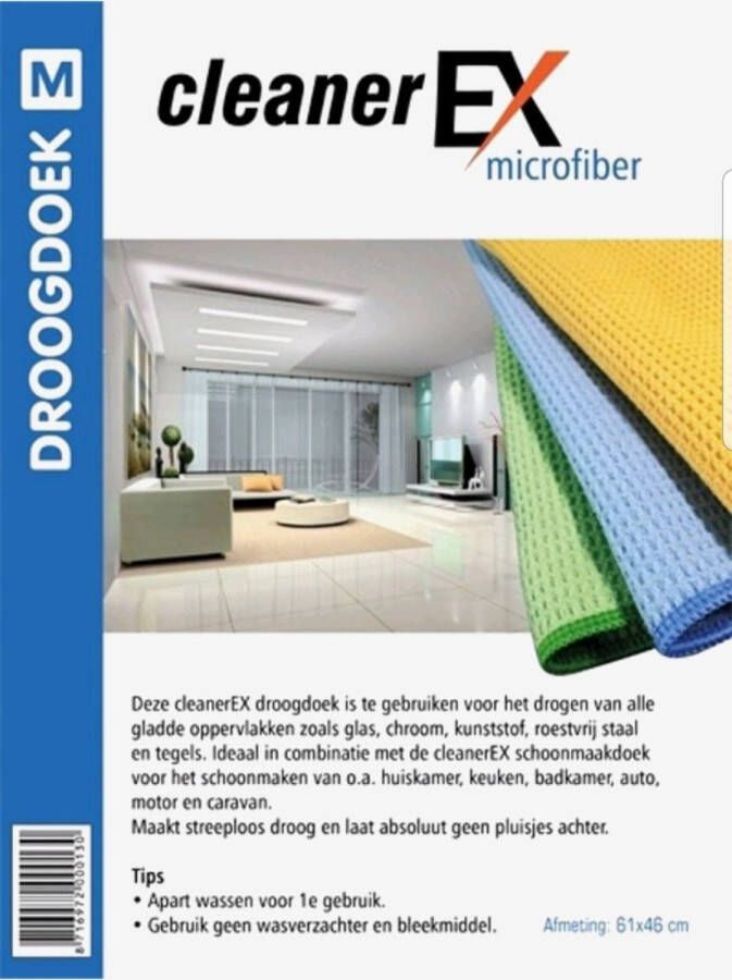 Cleaner Ex 2x Droogdoek(61x46)+2xSchoonmaakdoek(36x31) Microvezeldoek Raamdoeken Groen en Blauw