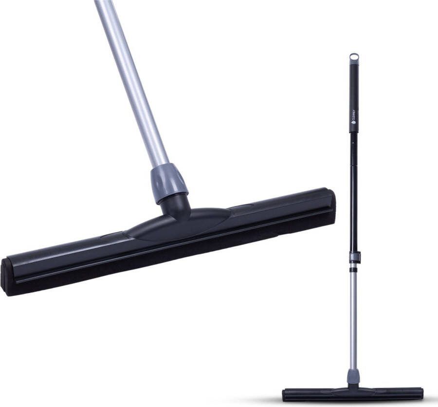 CLEANLY Vloertrekker met Steel Telescopisch (114-142 cm) Vloerwisser Badkamer Watertrekker Douchewisser Dubbel EVA Foam Breedte 43 5 cm Zwart Grijs