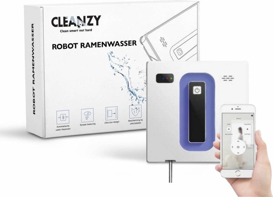 Cleanzy Robot Ramenwasser Met App 2023 Model Dubbele Sprayfunctie Inclusief Pad Slimme Lasertechnologie Voice Control Elektrische glazenwasser Ruitenreiniger Ramenwisser Valbeveiliging Sterke Zuigkracht Met Afstandsbediening