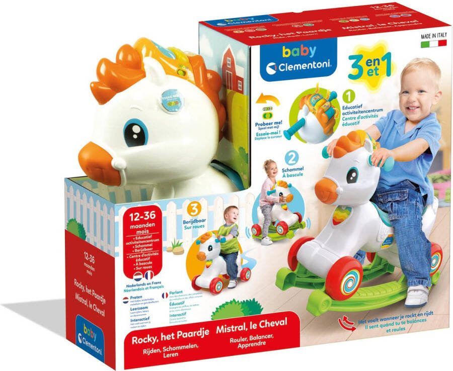 Clementoni 3-in-1 hobbelpaard Educatief speelgoed Interactief Babyspeelgoed Bereidbaar 12 36 maanden