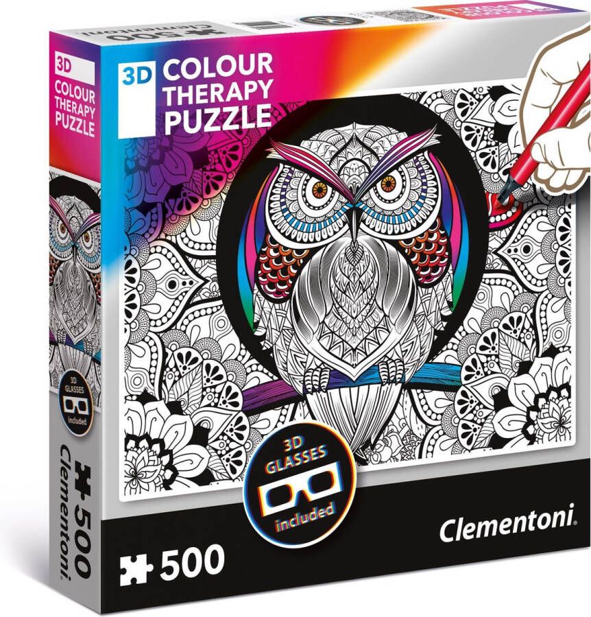 Clementoni 3D kleur therapie puzzel Owl 500 stukjes puzzel volwassenen