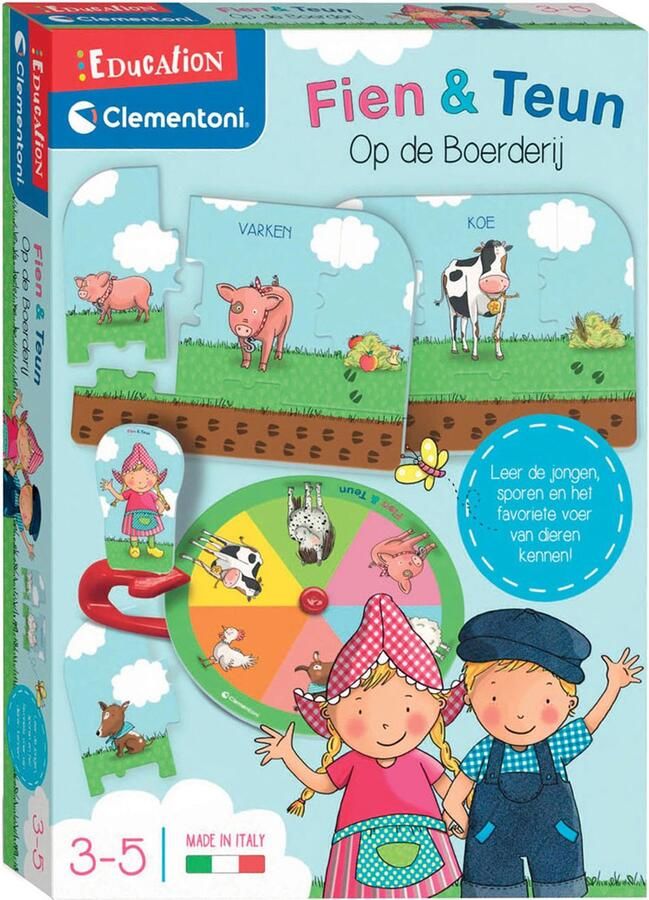 Clementoni Education Fien en Teun Puzzelspel met Boerderijthema Legpuzzel met Draaischijf Het Leerzame Cadeautje 3-5 jaar