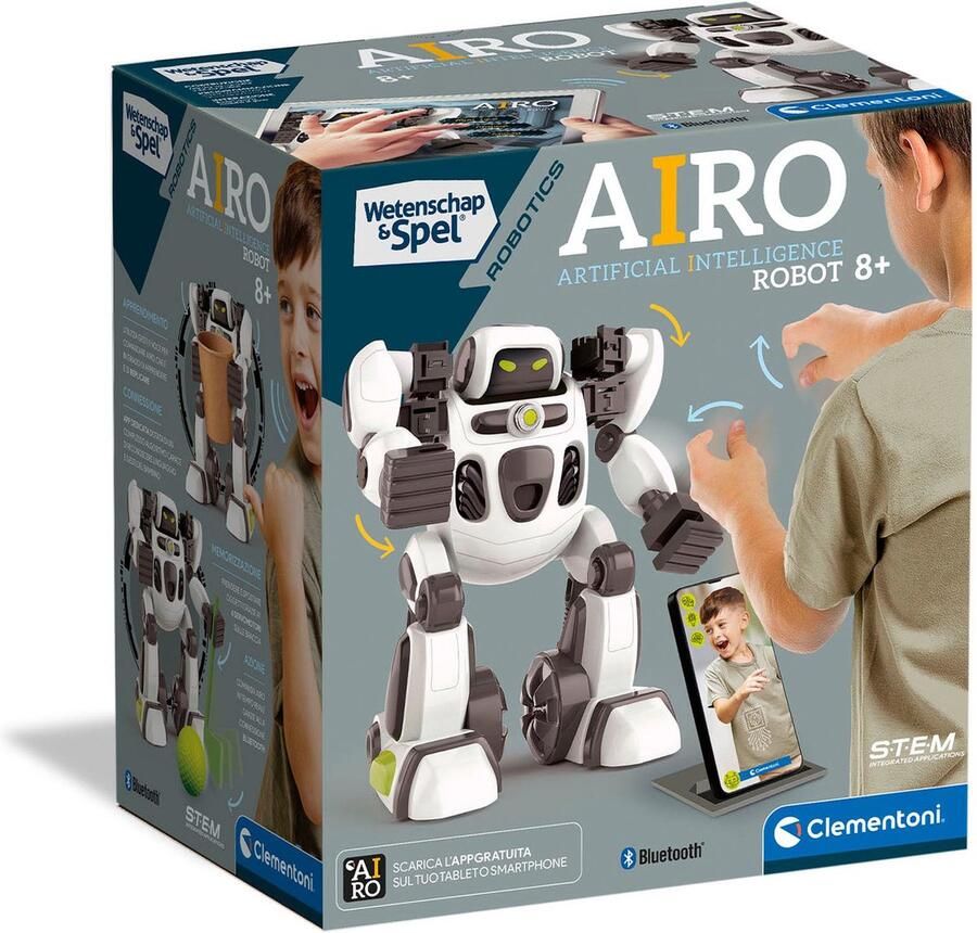 Clementoni Interactieve robot AIRO AI gedreven robot STEM speelgoed Gebaren aanleren Bluetooth en app functie Speelgoed van het Jaar 2024 Vanaf 9 jaar