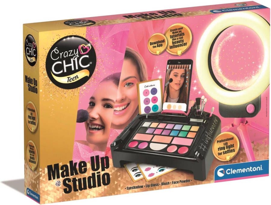 Clementoni Crazy Chic Make Up Studio Make Up Set voor Kinderen met LED Ringlamp Vanaf 10 jaar
