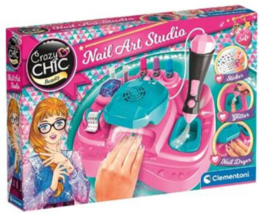 Clementoni Crazy Chic Nagelstudio voor Kinderen Kinder Nagellak met Stickers Glitters en Nageldroger Vanaf 6 jaar