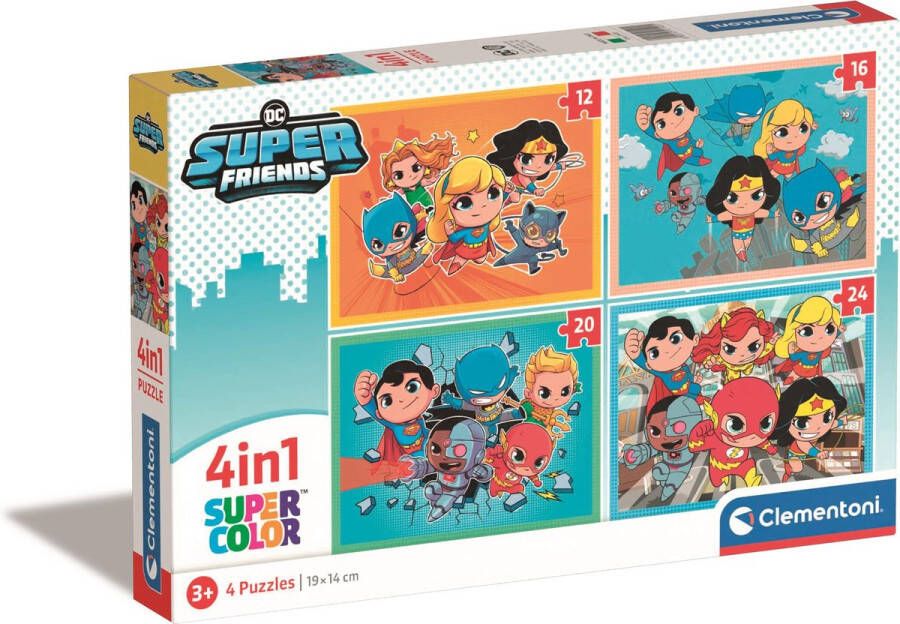 Clementoni DC Superfriends Legpuzzel DC Superfriends Kinderpuzzel 4 Puzzels van 12 tot 24 Stukjes 3-6 jaar