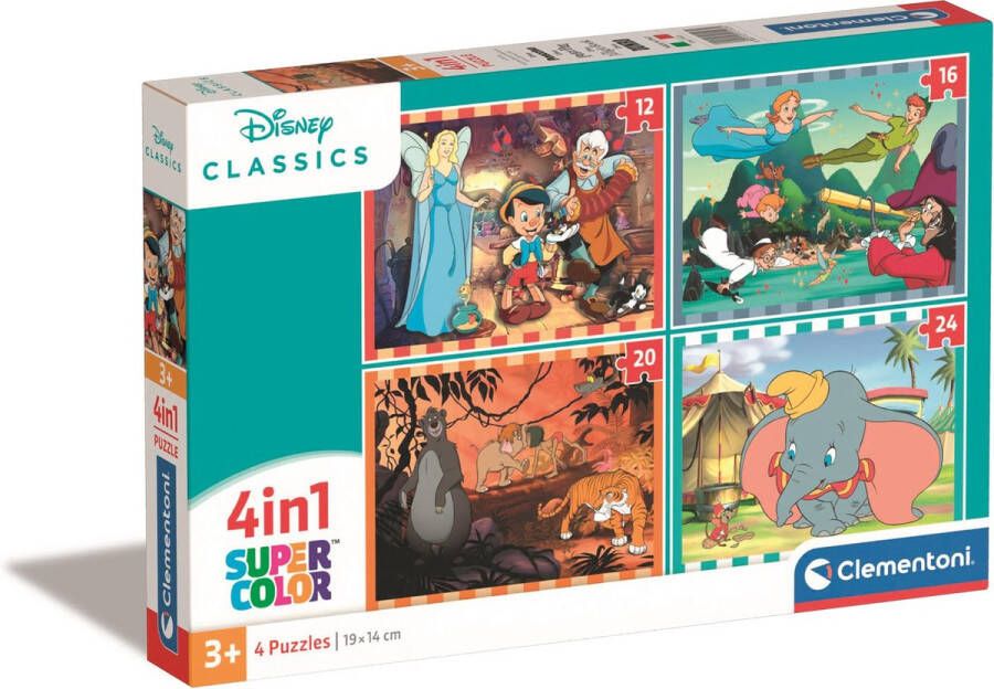 Clementoni Disney Animals Legpuzzel Kinderpuzzel 4 Puzzels van 12 tot 24 Stukjes 3-6 jaar