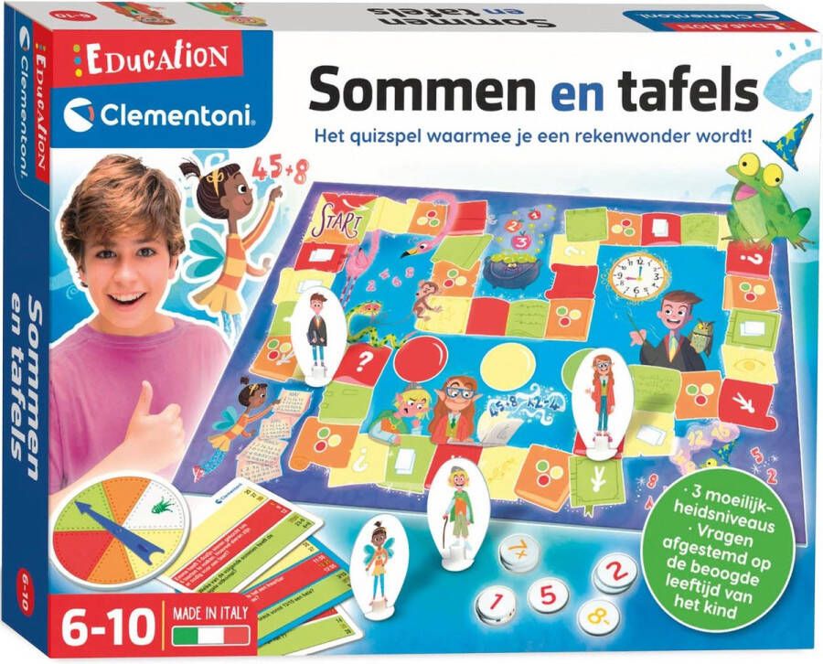 Clementoni Education Bordspel Sommen en Tafels Quiz Spel Leren Rekenen Educatief Speelgoed 6-10 jaar